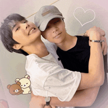 a man wearing a bracelet that says ' i love you ' on it hugging another man