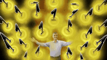 a man with his arms outstretched is surrounded by lightning bolts with the number 1 on them
