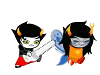 a cartoon of a girl holding a chainsaw and another girl holding a wrench