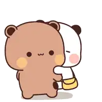 a cartoon of a bear hugging another bear with the letter m written on it