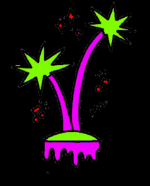 a cartoon drawing of a firework display with two stars coming out of it