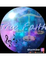 a blue and purple circle with the words true faith written on it