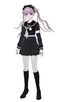 a girl with pink hair is wearing a school uniform