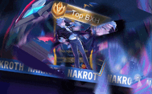 a video game character with a top bxh badge on his chest