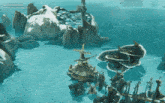 a screenshot of a video game shows a large island with a windmill in the middle
