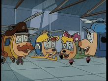 a group of cartoon characters are standing in a room