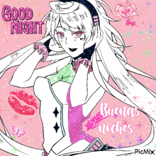 a drawing of a girl with the words good night written on the top