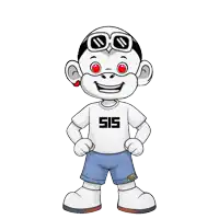 a cartoon character wearing a shirt that says sis on it