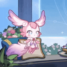 a cartoon character is sitting on a couch with a pillow .