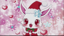 a cartoon rabbit wearing a santa hat and a bow tie
