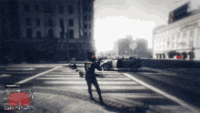a blurry picture of a person standing on a street with a car behind them