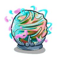 a cartoon drawing of a crystal ball with pink and blue swirls around it