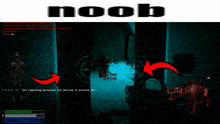a screenshot of a video game with the word noob on top