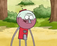 a cartoon character with a red gumball machine on his chest