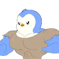 a cartoon drawing of a blue and white bird with huge breasts