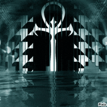 a picture of a cross in a dark room with pixiz written on the bottom right