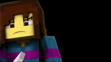 a minecraft character with a purple and blue shirt and a yellow face