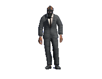 a man in a suit has a gas mask on his face