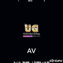 a black and white image of a screen with the words ua unlimited galaxy on it