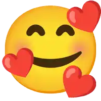 a smiley face with three red hearts around it