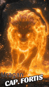 a picture of a lion with the words uragan cap fortis on it