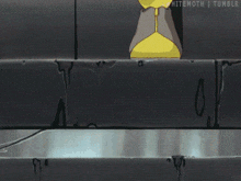a cartoon character is standing on a set of steps