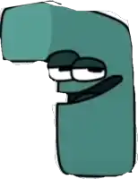 a cartoon character with a funny face is smiling and looking down .