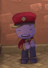 a cartoon character wearing a red hat and a red jacket