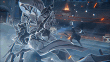 a computer generated image of a person fighting a monster in a video game