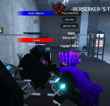 a screenshot of a video game with auto macro at 50 and berserker 's t at the top
