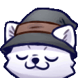 a cartoon cat is wearing a hat with a brown band around its neck .