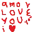 the word love is written in pixel art with a heart in the middle