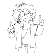 a black and white drawing of a person giving a thumbs up