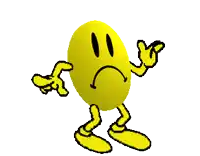 a cartoon smiley face with a sad face and yellow hands and legs