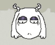 a pixel art drawing of a cartoon character with horns