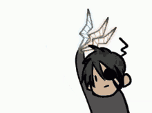 a cartoon of a person holding a rainbow lightning bolt in their hand .