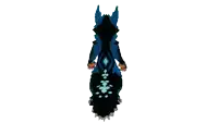 a pixel art of a fox with a long black tail