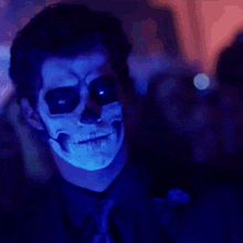 a man in a suit and tie with a skull painted on his face