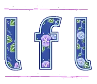 the letters lfl are on a blue background with purple flowers