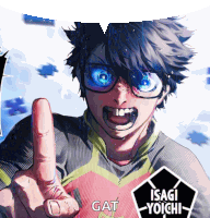 a drawing of a boy with glasses and the name isagi yoichi on it
