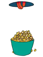 a cartoon of a hand reaching into a bucket of popcorn