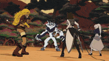 a group of cartoon characters standing next to each other including a tiger