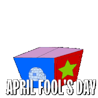 a penguin wearing a jester hat is coming out of a box with the words april fool 's day written below it