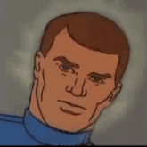 a close up of a man 's face with a turtleneck and blue eyes .