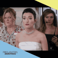 a poster for freelancers anonymous features a bride in a white dress