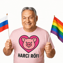 a man with a pink shirt that says harci rofi