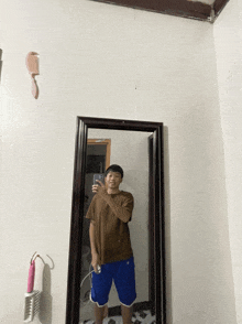 a man is taking a selfie in front of a mirror