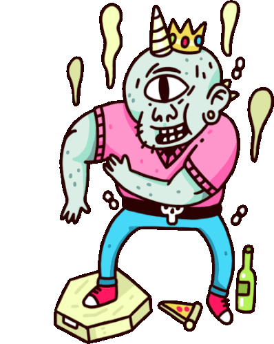 Stinky Ogre With Pizza Box And Bottle On The Floor Sticker - Grownup Ogre Stinky Partying Stickers