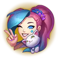 a cartoon girl is holding a white cat and giving a peace sign
