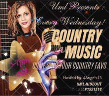 a poster for country music every wednesday with a woman holding a microphone